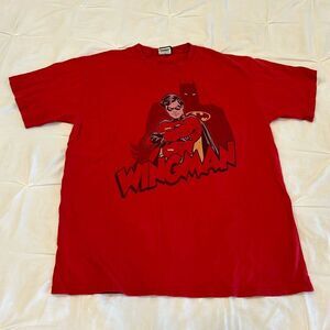 VTG Jerzees HiDensi-T Red Batman Wingman Crew Neck Short Sleeves T-Shirt Medium